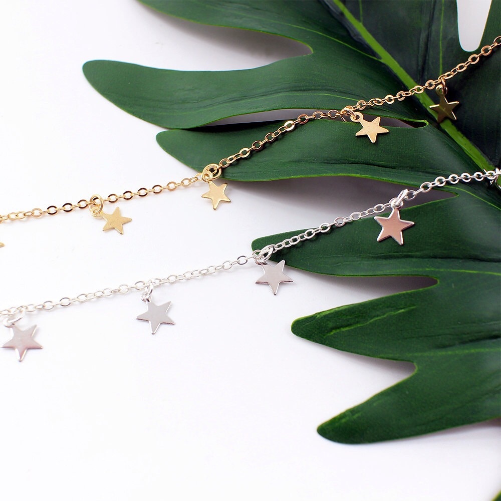 Gold and Silver Star Choker Necklace - Picture 3 of 7
